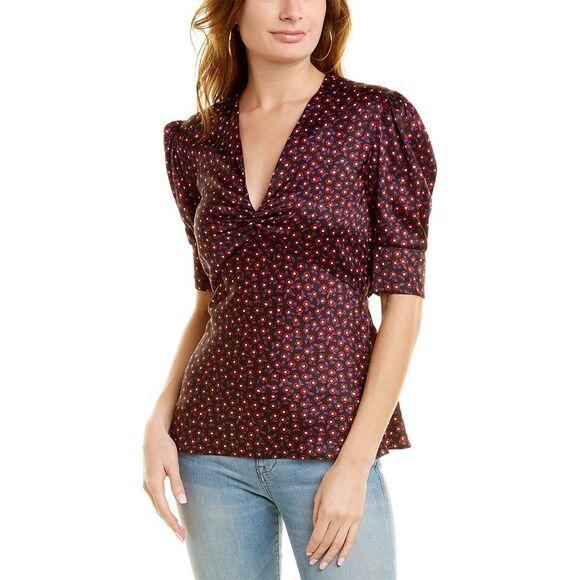 Paco Rabanne WomensPuff Sleeve Top Red